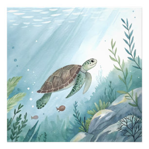 Underwater world with turtle photo print