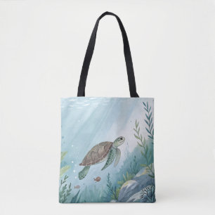 Underwater world with turtle tote bag