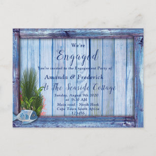 Underwater worlds & Blue-wood texture Engagement Invitation Postcard