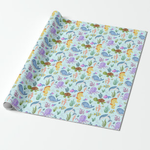 Underwater wrapping paper, ocean sea creatures paper