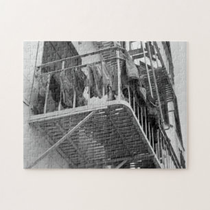 Underwear Out To Dry Humour Black and White Photo Jigsaw Puzzle