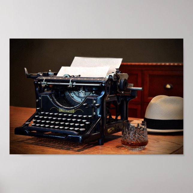Underwood Typewriter and Whiskey Poster (Front)