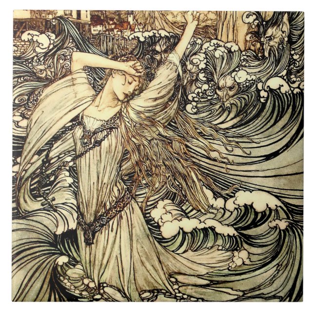 “Undine in the Waves” by Arthur Rackham Ceramic Tile (Front)
