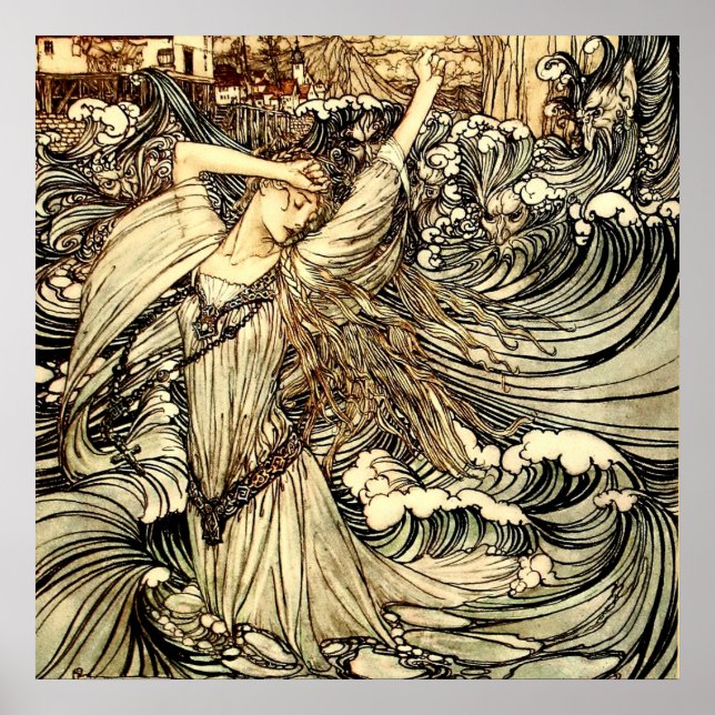 “Undine in the Waves” by Arthur Rackham Poster (Front)