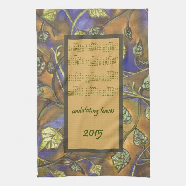 undulating leaves 2015 calendar kitchen tea towel (Vertical)