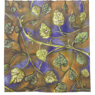 undulating leaves green navy gold shower curtain