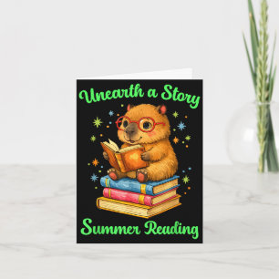 Unearth a story capybara reading books summer card
