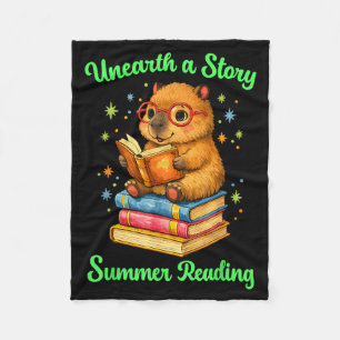 Unearth a story capybara reading books summer fleece blanket