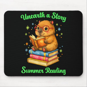 Unearth a story capybara reading books summer mouse pad