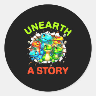 Unearth a story dinosaur library summer reading classic round sticker