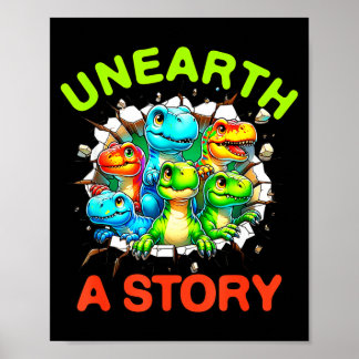 Unearth a story dinosaur library summer reading poster