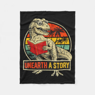 Unearth a story dinosaur reading book dino t rex fleece blanket