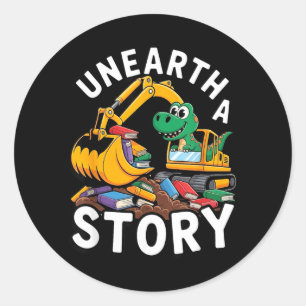 Unearth A Story Dinosaur Summer Library Reading Classic Round Sticker