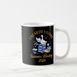 Unearth a story goose reading a book summer coffee mug