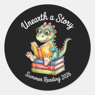 Unearth a Story Reading Dinosaur Book Lover Kids Classic Round Sticker