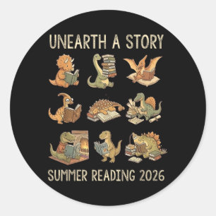 Unearth a Story Summer 2026 Dinosaur Reading Books Classic Round Sticker