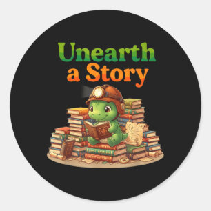 Unearth a Story Summer 2026 Dinosaur Reading Books Classic Round Sticker