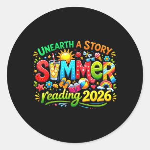 Unearth a story summer 2026 summer reading program classic round sticker