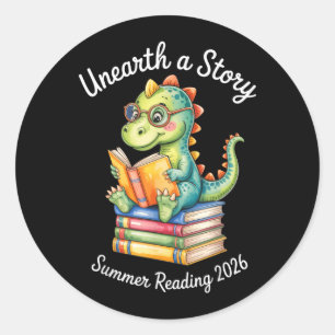 Unearth a story summer reading 2026 book lovers classic round sticker