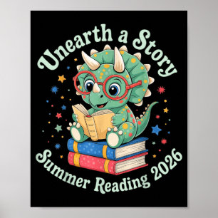 Unearth a Story Summer Reading 2026 Cute Dinosaur Poster