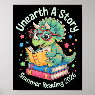Unearth A Story Summer Reading 2026 Cute Dinosaur Poster