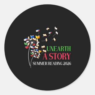 Unearth a story summer reading 2026 dandelion classic round sticker