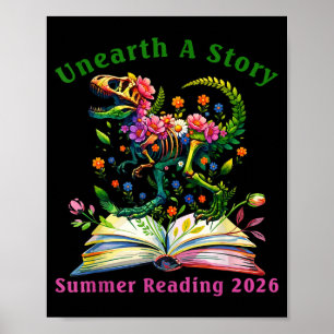 Unearth A Story Summer Reading 2026 Dinosaur Book Poster