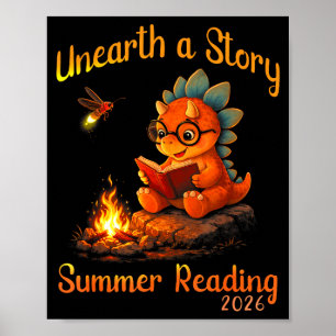 Unearth a story summer reading 2026 funny dinosaur poster