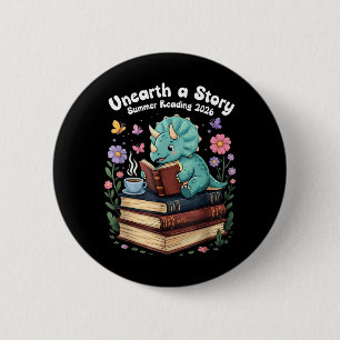 Unearth a Story Summer Reading 2026 Triceratops 6 Cm Round Badge