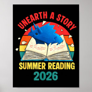 Unearth a Story Summer Reading 2026 Triceratops Poster