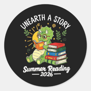 Unearth a Story Triceratops Dinosaur Reading Books Classic Round Sticker