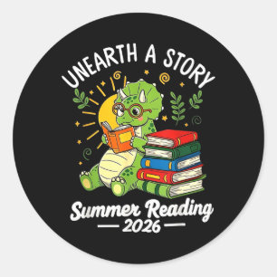 Unearth a Story Triceratops Dinosaur Reading Books Classic Round Sticker