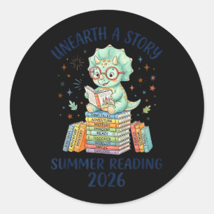 Unearth a Story Triceratops Dinosaur Reading Books Classic Round Sticker