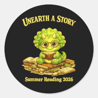 Unearth a Story Triceratops Dinosaur Reading Books Classic Round Sticker