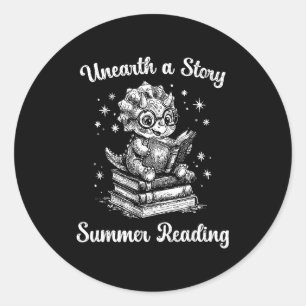 Unearth a story triceratops dinosaur reading books classic round sticker