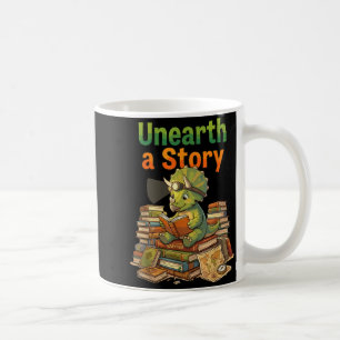 Unearth a story triceratops dinosaur reading books coffee mug