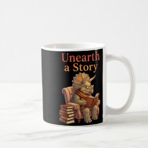 Unearth a story triceratops dinosaur reading books coffee mug