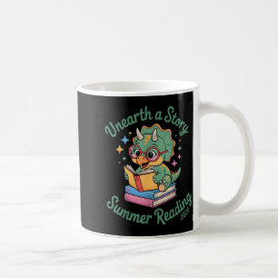 Unearth a story triceratops dinosaur reading books coffee mug