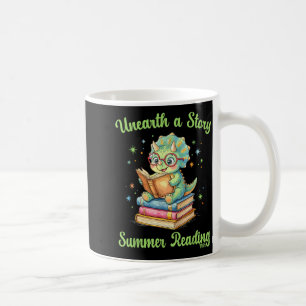 Unearth a story triceratops dinosaur reading books coffee mug