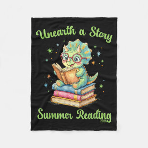 Unearth a story triceratops dinosaur reading books fleece blanket