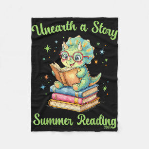Unearth a story triceratops dinosaur reading books fleece blanket