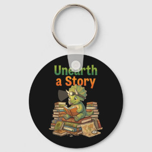 Unearth a Story Triceratops Dinosaur Reading Books Key Ring