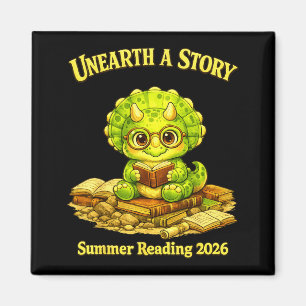 Unearth a story triceratops dinosaur reading books magnet