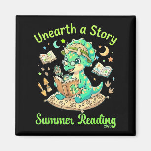 Unearth a story triceratops dinosaur reading books magnet