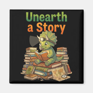Unearth a Story Triceratops Dinosaur Reading Books Magnet