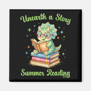 Unearth a story triceratops dinosaur reading books magnet