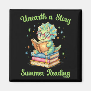 Unearth a story triceratops dinosaur reading books magnet