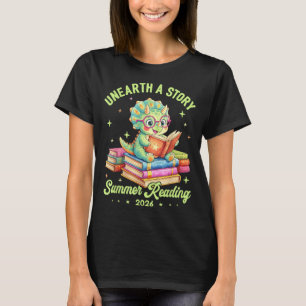 Unearth a Story Triceratops Dinosaur Reading Books T-Shirt