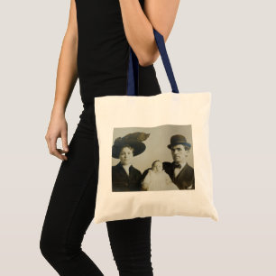 Uneasy Daddy in Bowler Family RPPC B&W Photo Image Tote Bag