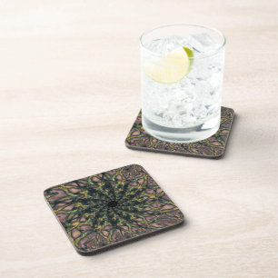 Unending Pink and Yellow Fractal Art Coaster